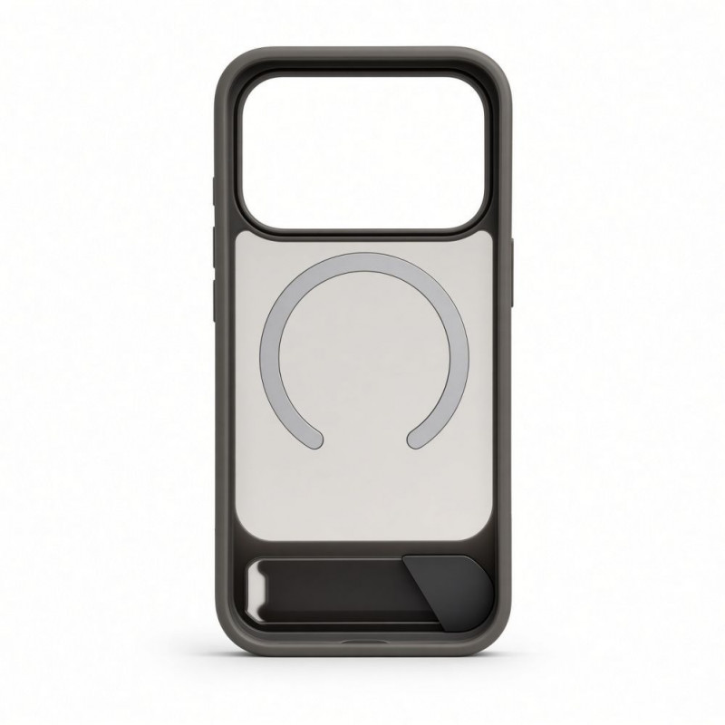 Capa Evelatus MagSafe com revestimento de borracha e suporte para Apple iPhone 18 Pro, cinzento fumado