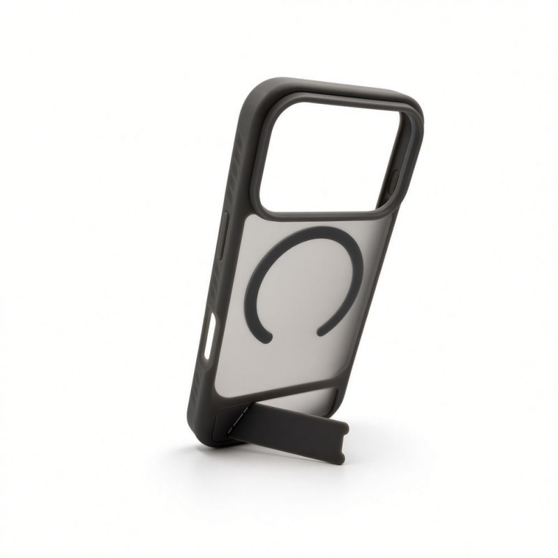 Capa Evelatus MagSafe com revestimento de borracha e suporte para Apple iPhone 18 Pro, cinzento fumado