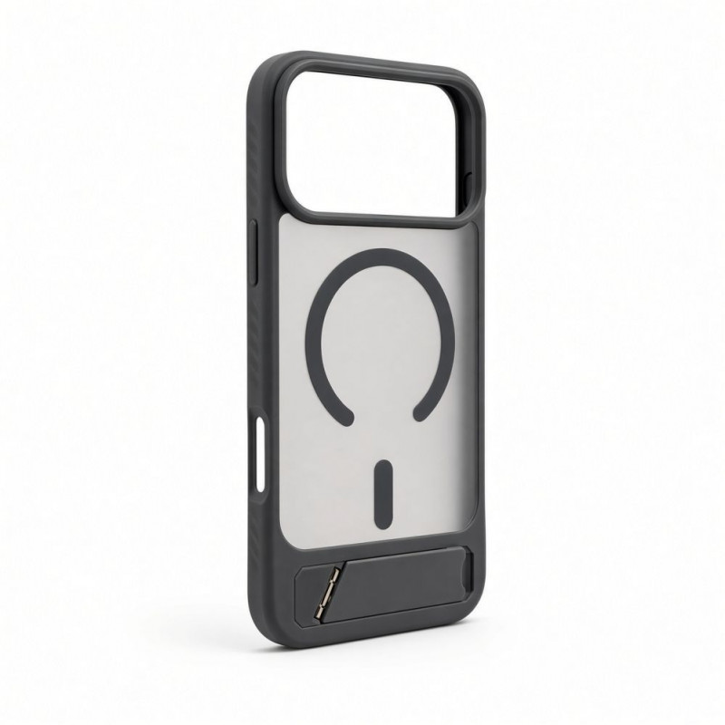 Capa Evelatus MagSafe com revestimento de borracha e suporte para Apple iPhone 18 Pro Max, cinzento fumado