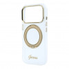 Capa Guess HC MagSafe IML Ring Stand 360 Script Metal Logo para Apple iPhone 18 Pro, transparente