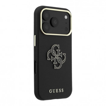 Capa Guess SW em PU granulado e logótipo grande em resina para Apple iPhone 18 Pro, preto