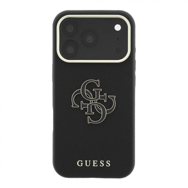 Capa Guess SW em PU granulado e logótipo grande em resina para Apple iPhone 18 Pro, preto