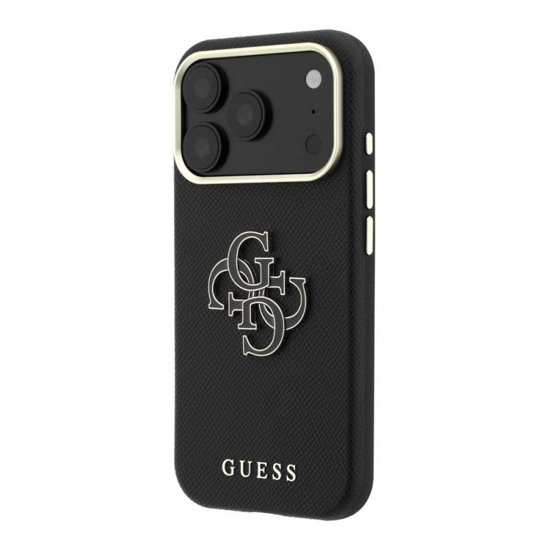 Capa Guess SW em PU granulado e logótipo grande em resina para Apple iPhone 18 Pro, preto
