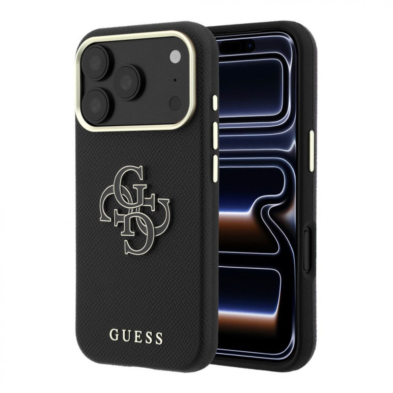 Capa Guess SW em PU granulado e logótipo grande em resina para Apple iPhone 18 Pro, preto