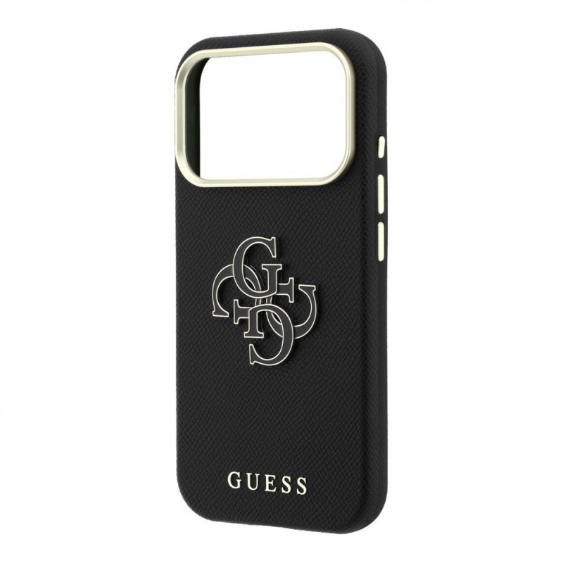 Capa Guess SW em PU granulado e logótipo grande em resina para Apple iPhone 18 Pro, preto