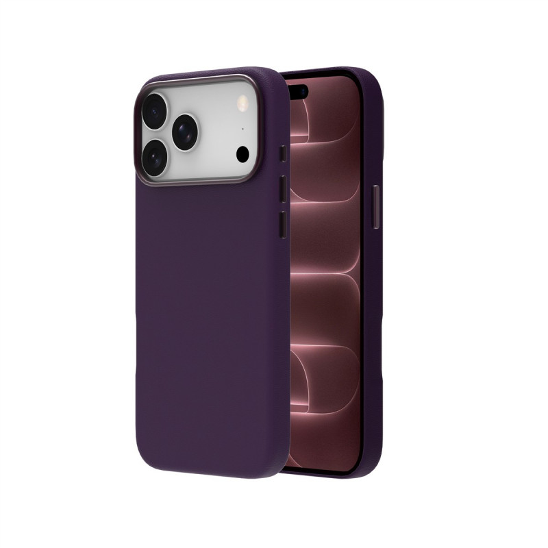 Capa de pele Just Must JM com MagSafe para iPhone 18 Pro Max, roxa
