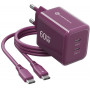 Fonte de alimentação Forcell F-Energy GaN III VT-60 60W PD QC 4.0+ 2x USB-C cor de vinho + cabo USB-C