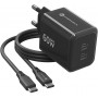 Fonte de alimentação Forcell F-Energy GaN III VT-60 60W PD QC 4.0+ 2x USB-C preta + cabo USB-C