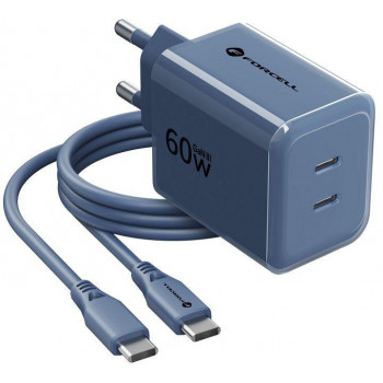 Fonte de alimentação Forcell F-Energy GaN III VT-60 60W PD QC 4.0+ 2x USB-C azul-marinho + cabo USB-C