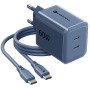 Fonte de alimentação Forcell F-Energy GaN III VT-60 60W PD QC 4.0+ 2x USB-C azul-marinho + cabo USB-C