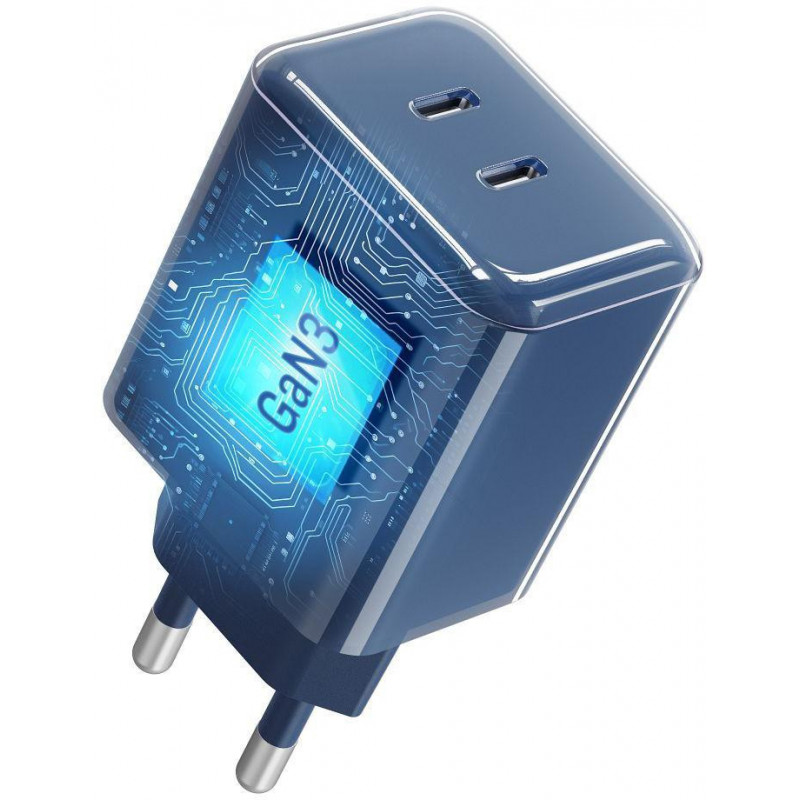 Fonte de alimentação Forcell F-Energy GaN III VT-60 60W PD QC 4.0+ 2x USB-C azul-marinho + cabo USB-C