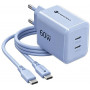 Fonte de alimentação Forcell F-Energy GaN III VT-60 60W PD QC 4.0+ 2x USB-C azul + cabo USB-C