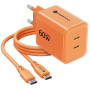 Fonte de alimentação Forcell F-Energy GaN III VT-60 60W PD QC 4.0+ 2x USB-C laranja + cabo USB-C