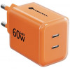 Fonte de alimentação Forcell F-Energy GaN III VT-60 60W PD QC 4.0+ 2x USB-C laranja + cabo USB-C