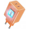 Fonte de alimentação Forcell F-Energy GaN III VT-60 60W PD QC 4.0+ 2x USB-C laranja + cabo USB-C