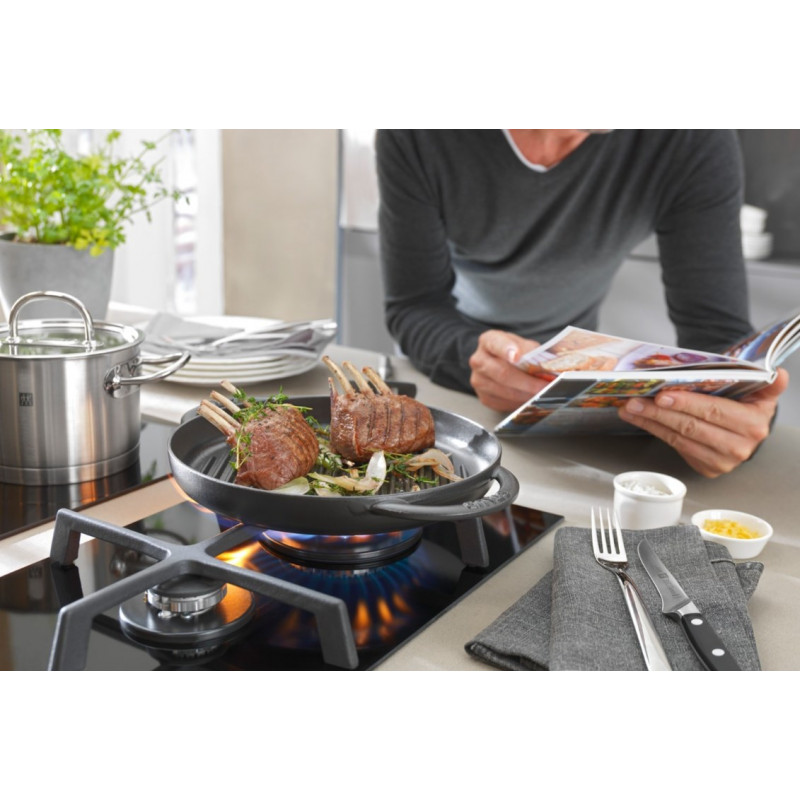 Grelhador redondo de ferro fundido com duas pegas STAUB 40509-522-0 - grafite 26 cm