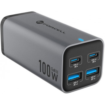 Carregador de mesa Forcell F-Energy GaN III VT-49, 2x USB-C + 2x USB-A, PD, QC 4.0, 100 W, cinzento