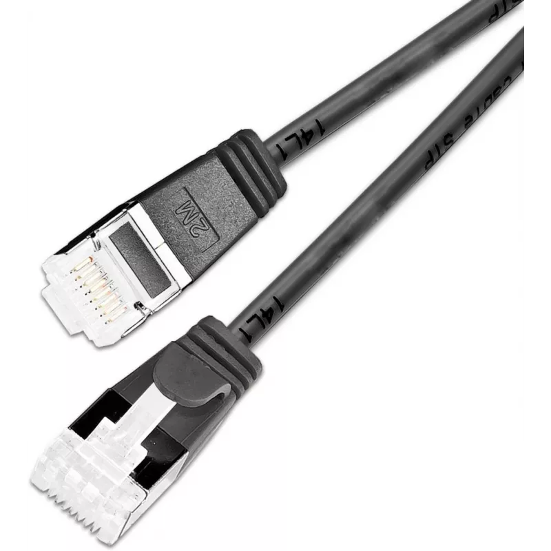 Cabo de rede leve SLIM Cat6a 10 Gigabit U/FTP Wirewin, redondo, Ø 3,8 mm, 0,15 m, preto
