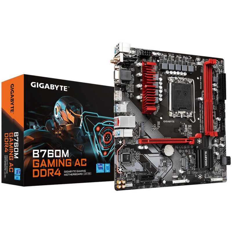 GIGABYTE B760M GAMING AC DDR4 placa-mãe, Intel Core 14.ª ger., VRM 6+2+1 fases, DDR4 até 5333 MHz (OC), 2x M.2 PCIe 4.0, Wi-Fi 802.11ac, LAN 2,5GbE