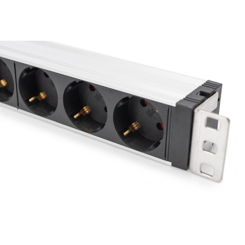 PDU para rack 19 polegadas Digitus DN-95432, 6x Schuko, cabo de 2 m, ficha Schuko, 16 A, proteção contra sobretensão e filtro