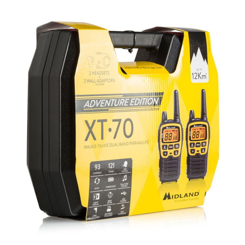Midland XT70 Adventure rádio, 93 canais, 433,075 - 446,09375 MHz, preto/amarelo
