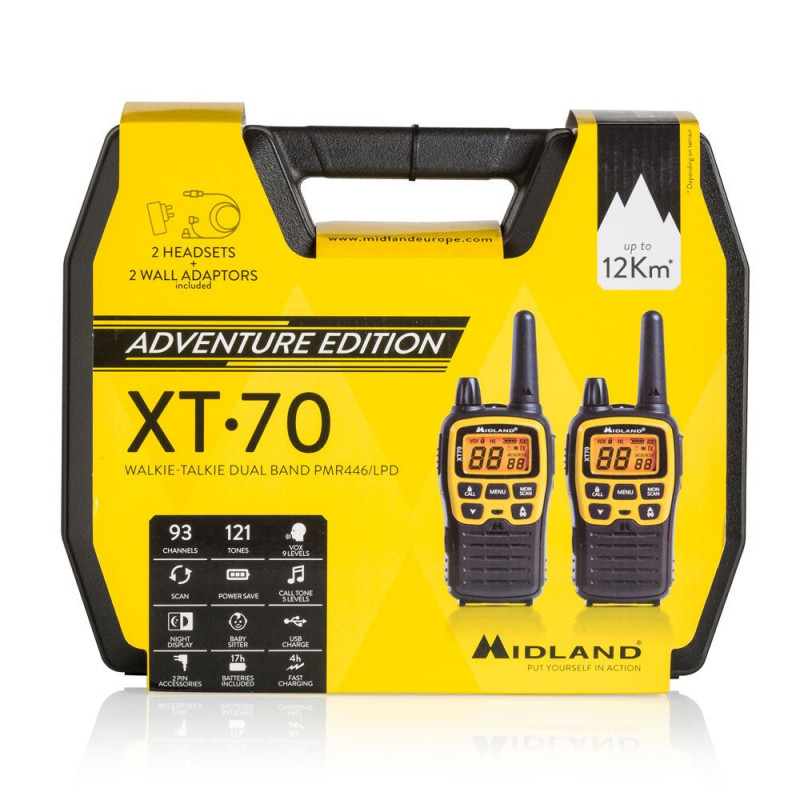 Midland XT70 Adventure rádio, 93 canais, 433,075 - 446,09375 MHz, preto/amarelo
