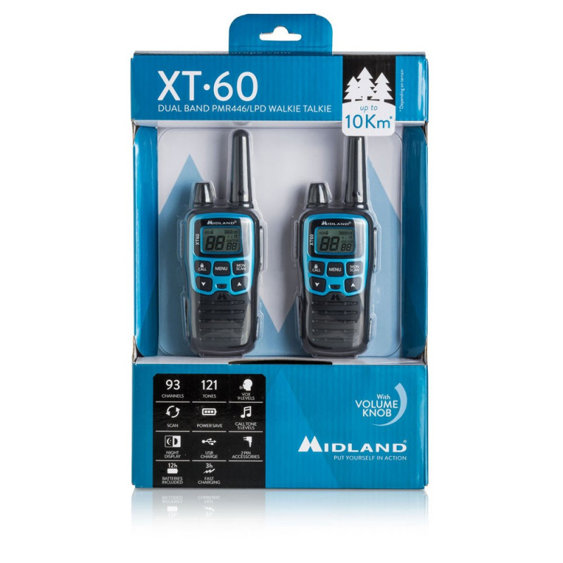 Midland XT60 rádio 24 canais 446.00625 - 446.0937 MHz preto, azul