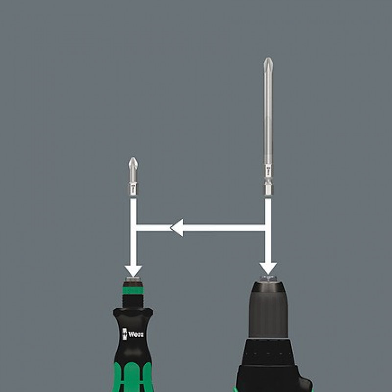 Wera punho para chaves de fendas com suporte de bits magnético de 1/4 polegadas + 6 bits