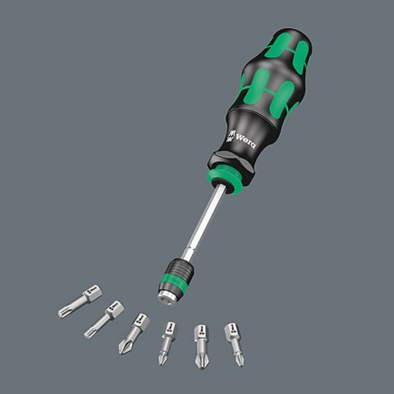 Wera punho para chaves de fendas com suporte de bits magnético de 1/4 polegadas + 6 bits