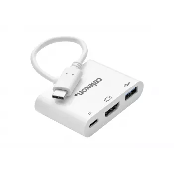 Adaptador multiportas celexon USB-C para HDMI e USB-A, macho/fêmea, branco
