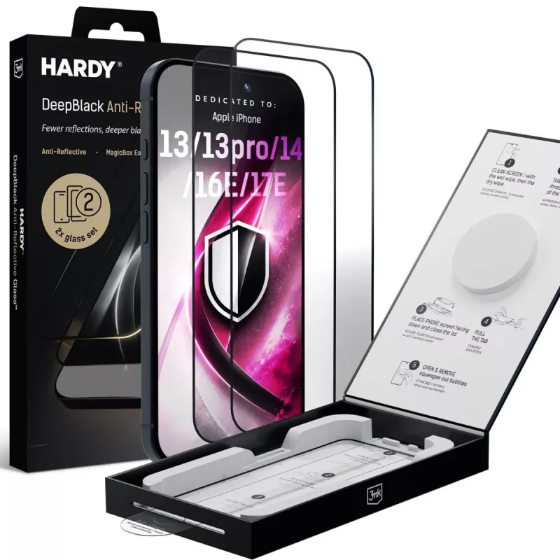 Película de proteção de ecrã de vidro antirreflexo 3mk DeepBlack para Apple iPhone 13 / 13 Pro / 14 / 16e / 17e