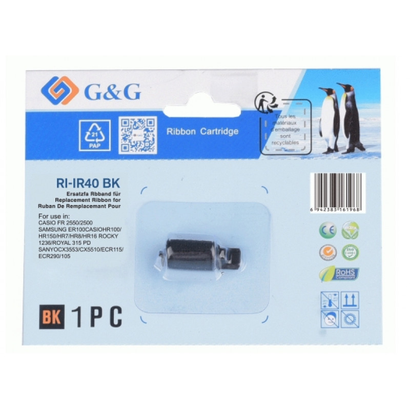 G&G rolo de tinta compatível com CASIO IR40 / Group 744, preto (18489)