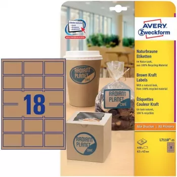 Avery Zweckform L7110-25 etiquetas, adesão permanente, castanho natural, 62 x 42 mm, 450 unid. (25 folhas x 18)