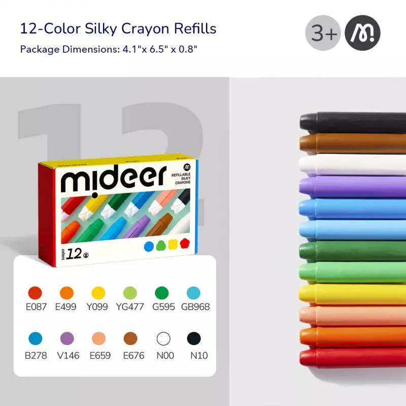 Recargas de lápis de cera Silky Crayons Mideer, macios e laváveis, 12 unid.