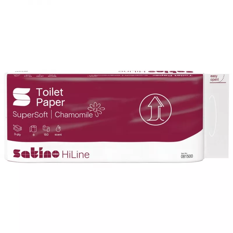 Satino papel higiénico HiLine SuperSoft camomila 3 folhas, 8 rolos