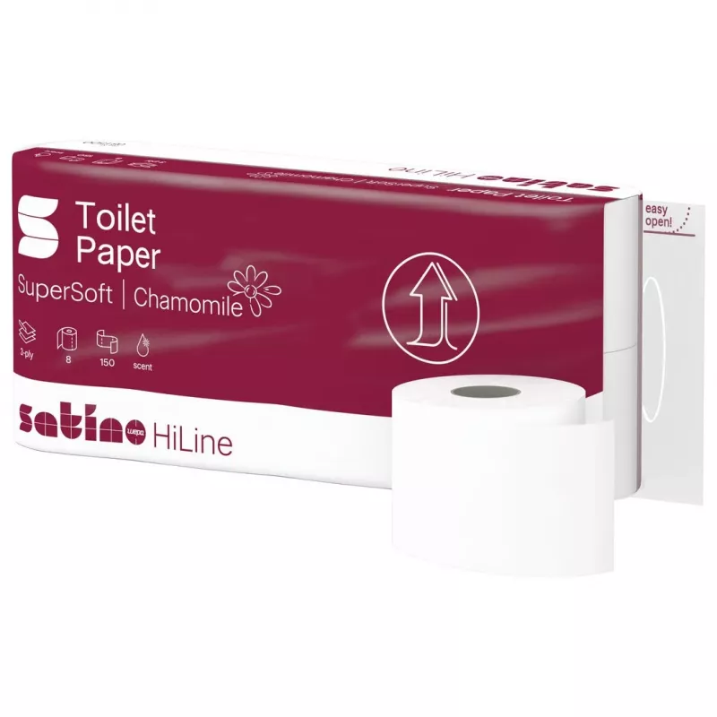 Satino papel higiénico HiLine SuperSoft camomila 3 folhas, 8 rolos