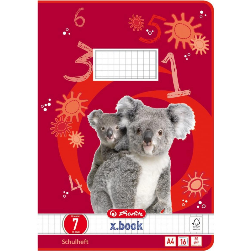 Caderno escolar Herlitz A4, 16 folhas, quadriculado (linha 07), FSC