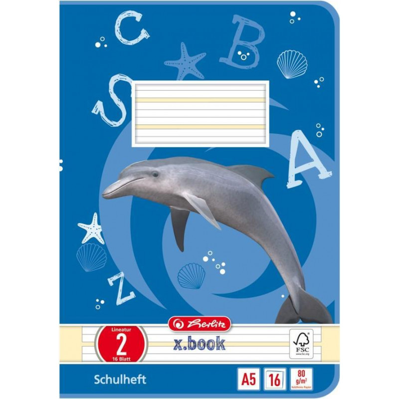 Caderno Herlitz A5, 16 folhas, linha 02 (pautado), FSC