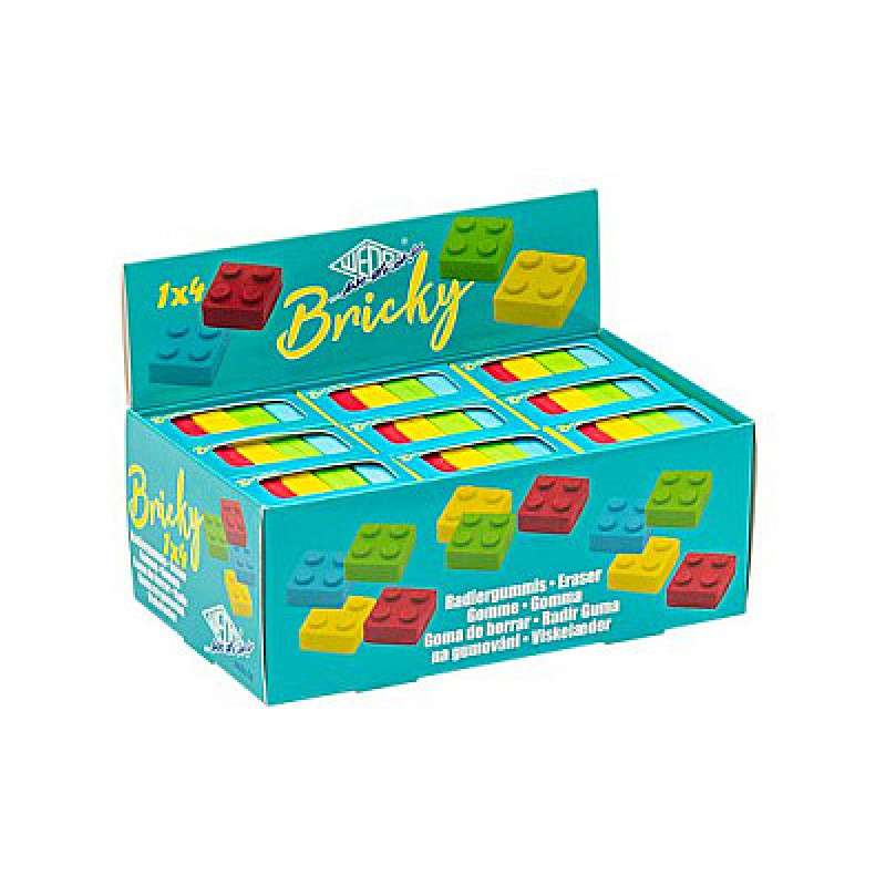 Borracha em bloco WEDO Bricky, 4 cores, com caixa organizadora, 18 unid.