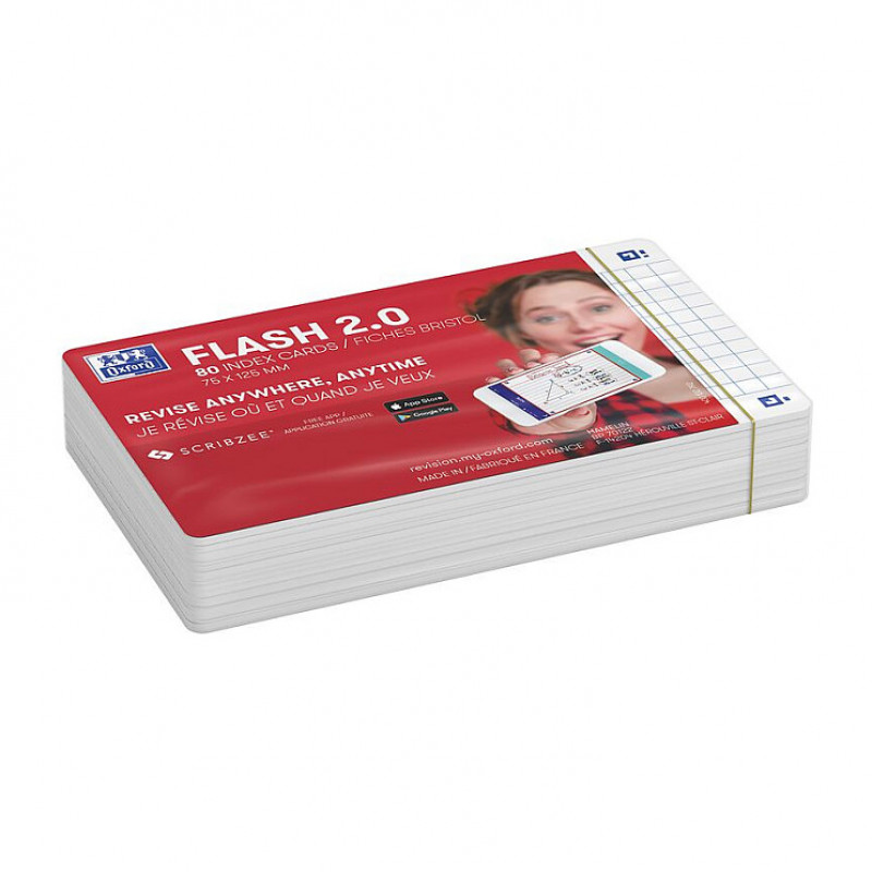 Oxford Flash fichas, 80 folhas, quadriculadas, branco