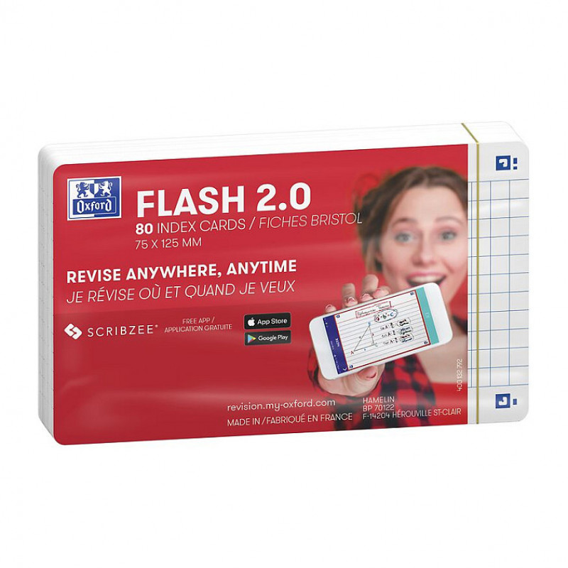 Oxford Flash fichas, 80 folhas, quadriculadas, branco