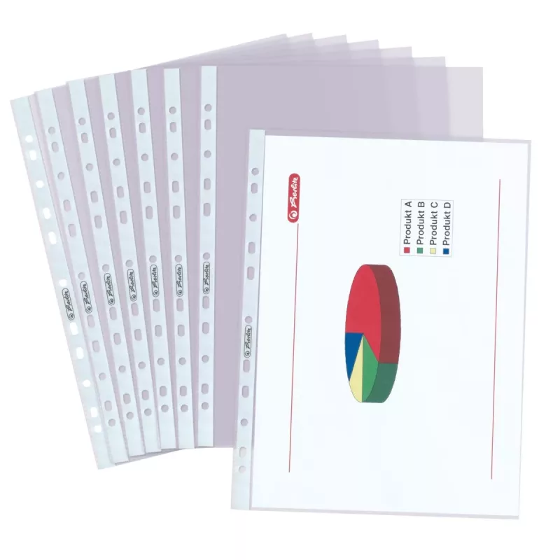 Capas perfuradas herlitz DIN A4, transparentes, 0,085 mm PP, furação Eurolochung, abertas em cima