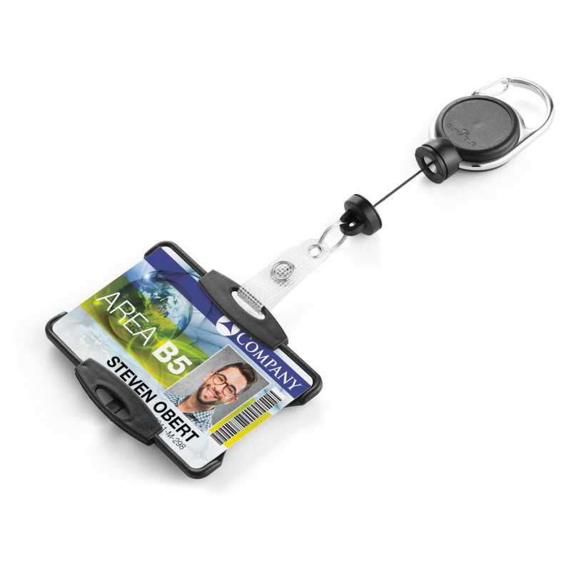 DURABLE porta-cartões com fio retrátil EXTRA FORTE para 1 cartão, preto (868901)