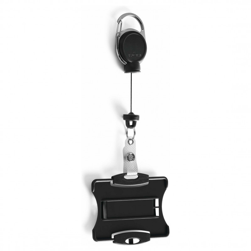 DURABLE porta-cartões com fio retrátil EXTRA FORTE para 1 cartão, preto (868901)