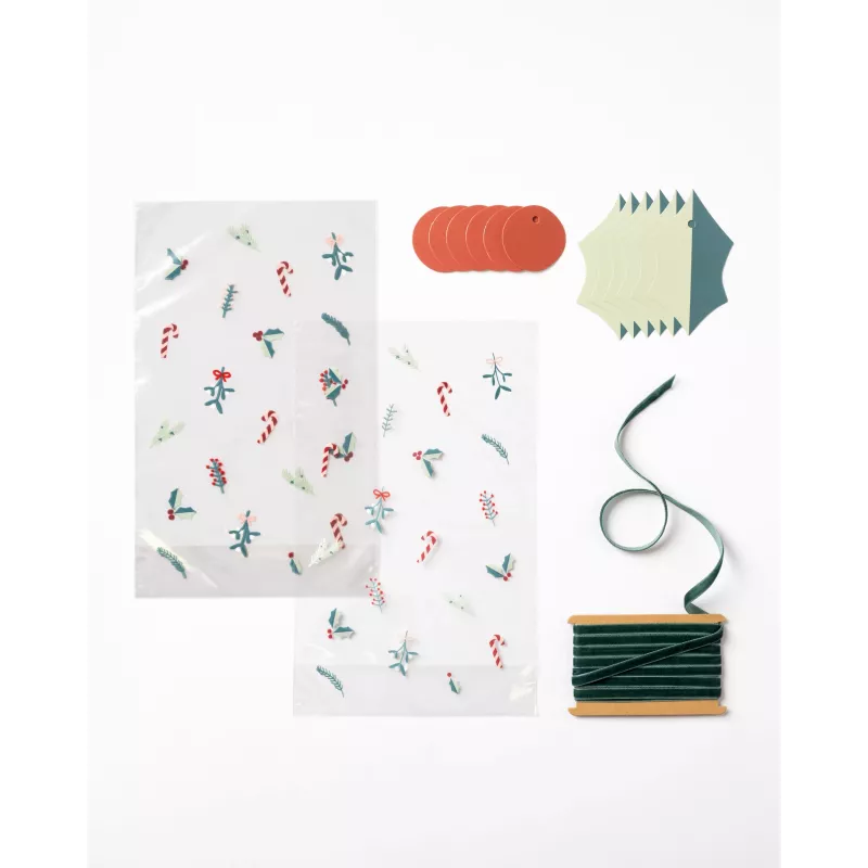 Sacos de fundo em PP folia A FLORAL CHRISTMAS, 14,5 x 23,5 cm