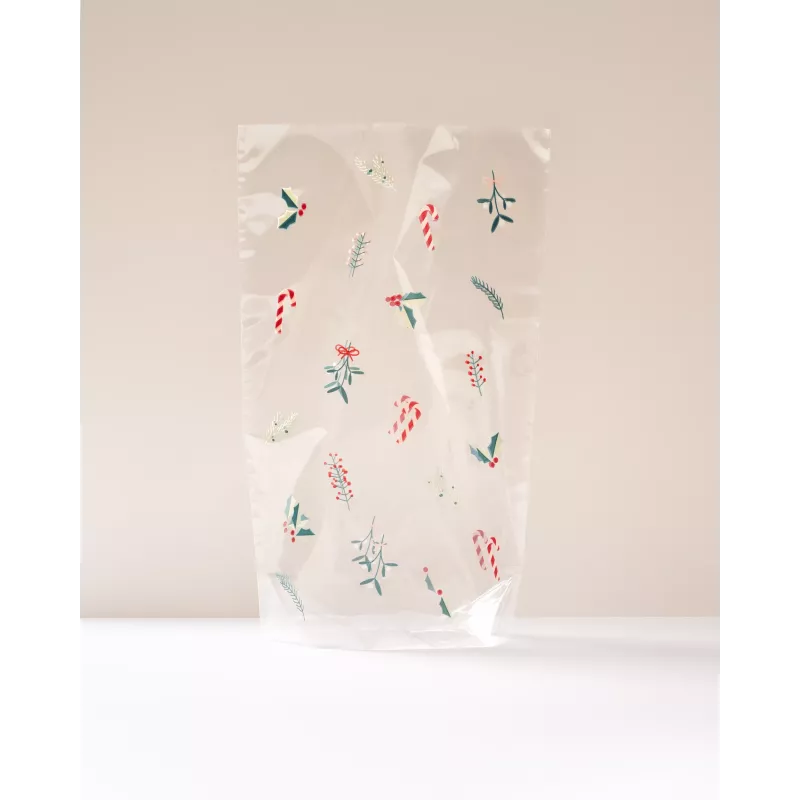 Sacos de fundo em PP folia A FLORAL CHRISTMAS, 14,5 x 23,5 cm