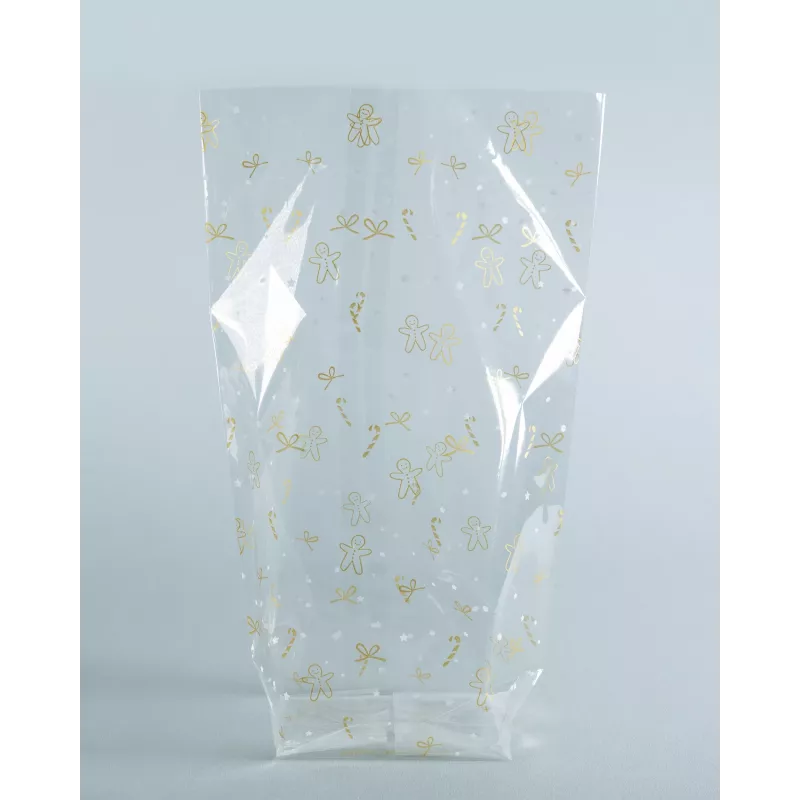 Sacos de celofane folia 9,5 x 16,0 cm transparentes com impressão dourada