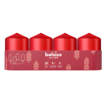 Bolsius velas cilíndricas Ø60x40 mm, vermelho, 4 unid.
