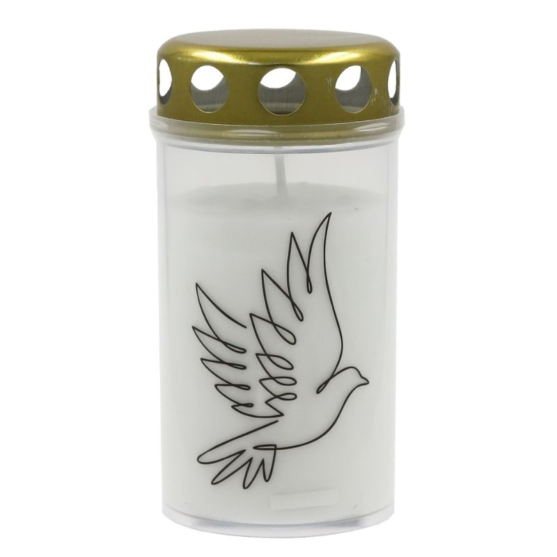 Candela Vela de cemitério com tampa 5,6x11,5cm, duração ~40h, branco com impressão mista