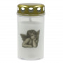 Candela Vela de cemitério com tampa 5,6x11,5cm, duração ~40h, branco com impressão de anjo